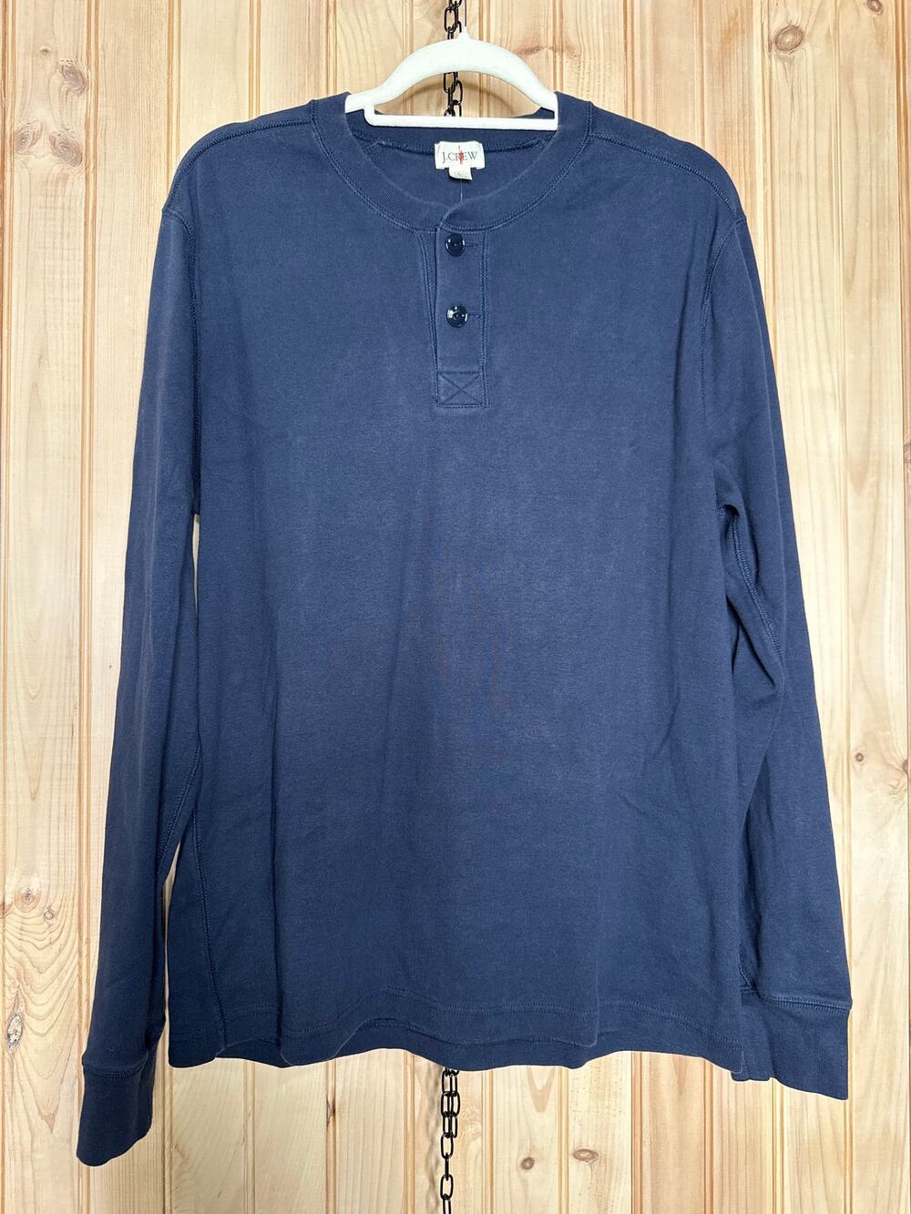 NWT J. Crew Navy Blue Vintage-wash Cotton Henley Shirt Mens Rustic Casual Size L